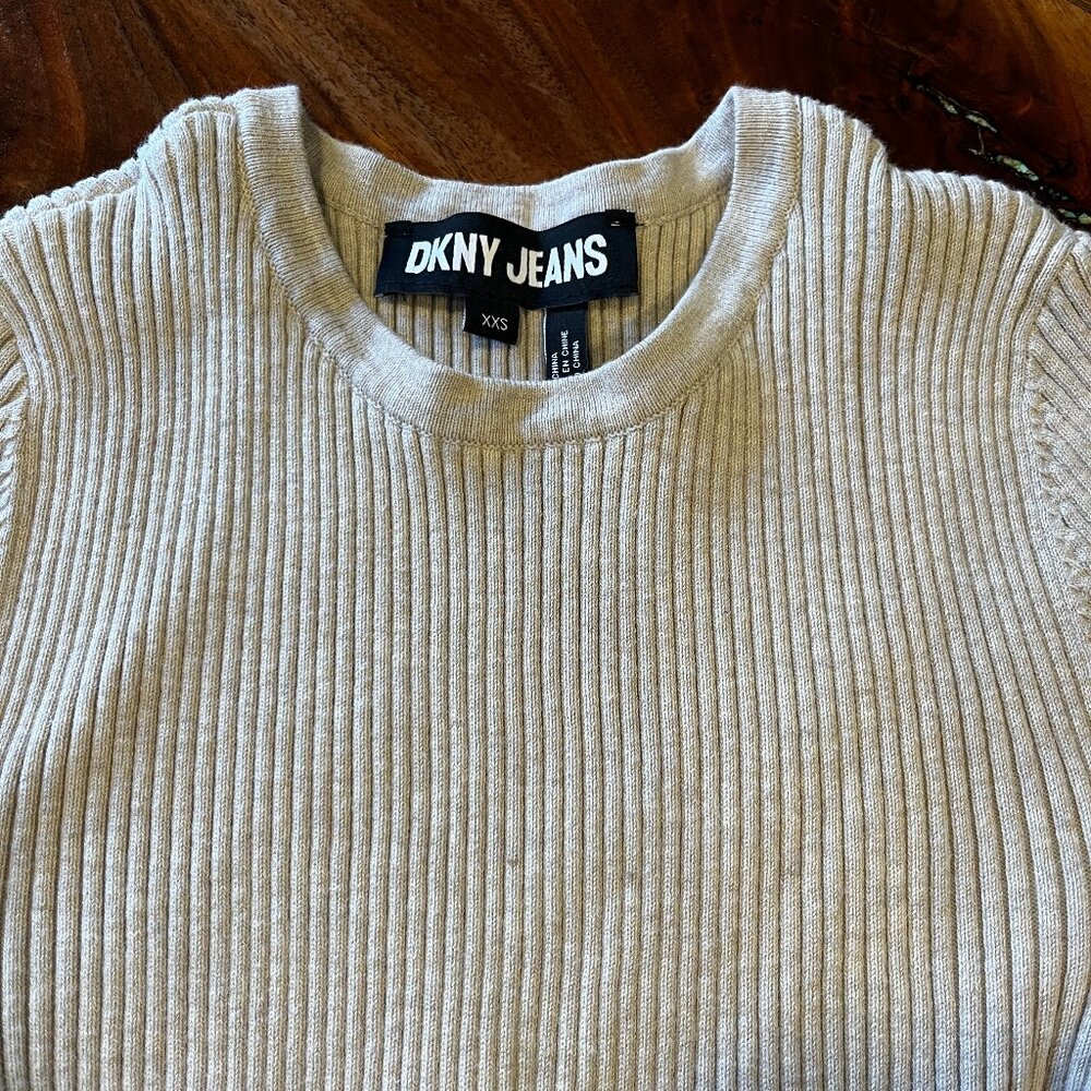 DKNY Jeans, XXS, ribbed short sleeve shirt, beige
